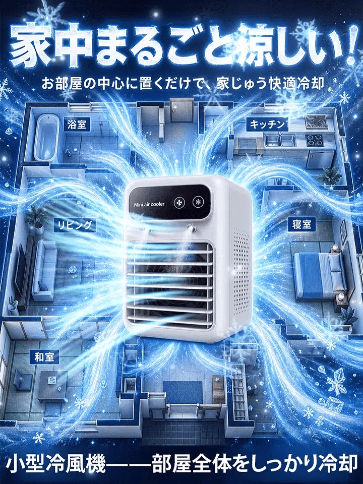 【2026年最新モデル】Mini Air Cooler｜卓上ミニ冷風機・500ml・USB充電式
