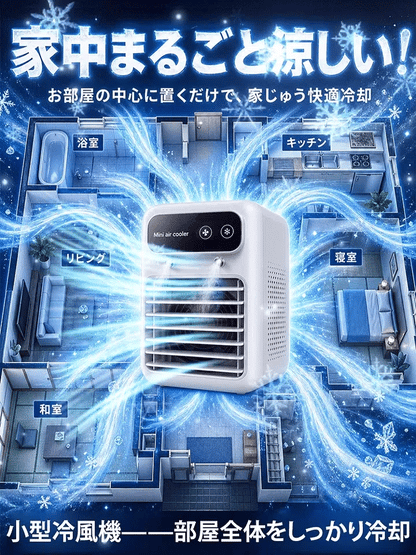 【2026年最新モデル】Mini Air Cooler｜卓上ミニ冷風機・500ml・USB充電式