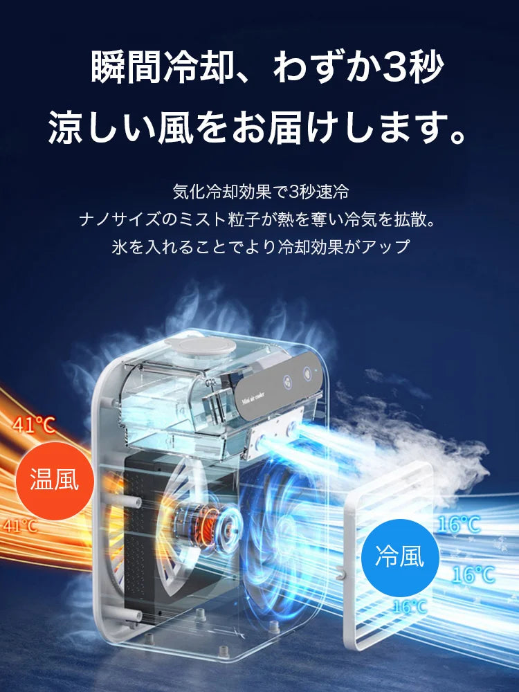 【2026年最新モデル】Mini Air Cooler｜卓上ミニ冷風機・500ml・USB充電式