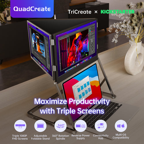TriCreate 360™｜15.6型トリプルモバイルモニター（1本ケーブル／360°回転）