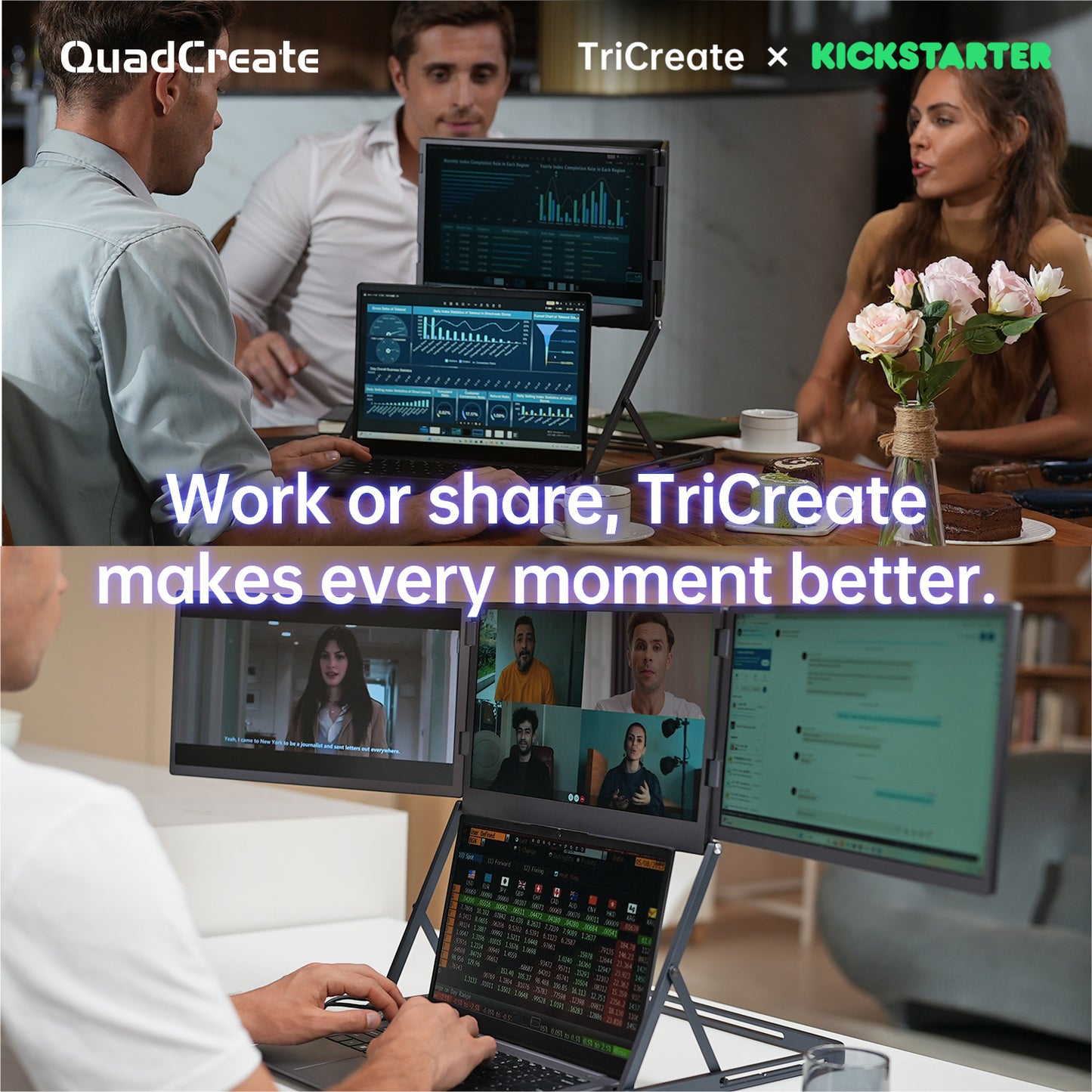 TriCreate 360™｜15.6型トリプルモバイルモニター（1本ケーブル／360°回転）